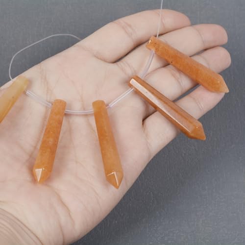 50mm Natural Orange Aventurine Hexagonal Wand Jewelry Making Crystal Pointed Chakra Reiki Healing Beads 2mm Hole Drilled(Pack of 5) - color: Orange Aventurine