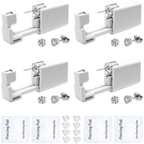 4 Pack Ear Piercing Gun Kit, Disposable Ear Piercing Gun with Silver Earring Studs Safety Ear Piercing Gun Kit Tool - size: 5mm