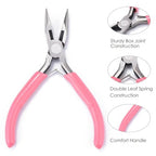 1Pc 45# Carbon Steel Chain Nose Jewelry Plier Wire Cutter Polishing Plier with Pink Handle for DIY Jewelry Craft Making Repair 11.5x9x0.9cm