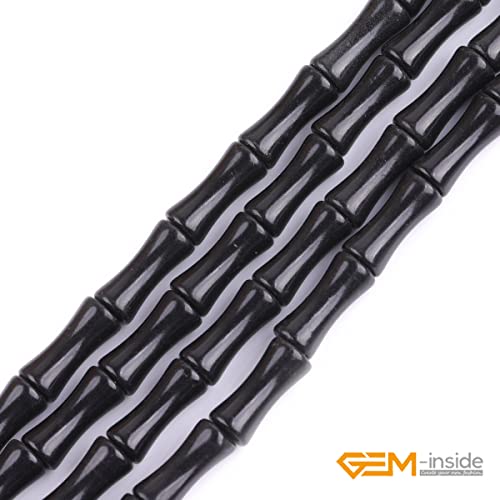 GEM-Inside 30Pcs 5x12mm Natural Black Brazil Stone Agate Plant Bamboo Knot Bone Charms Beads for Jewelry Making Power Energy Chakra Stone Beads - color: Black Brazil Agate