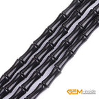 GEM-Inside 30Pcs 5x12mm Natural Black Brazil Stone Agate Plant Bamboo Knot Bone Charms Beads for Jewelry Making Power Energy Chakra Stone Beads - color: Black Brazil Agate