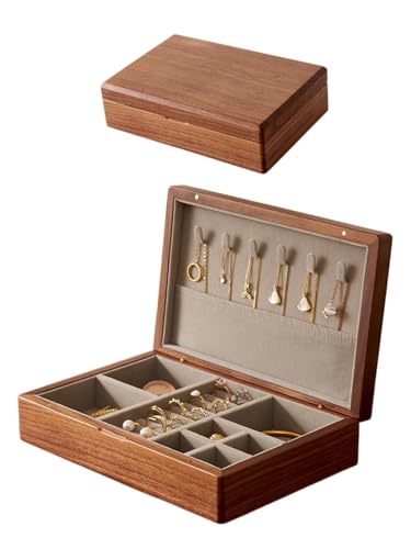 Small Wooden Jewelry Box, Vintage Delicate Walnut Wood Jewelry Case, Ideal Gift for Man Women, Protable Travel Jewelry Organizer (Gray, Medium) - color: Gray, size: Medium