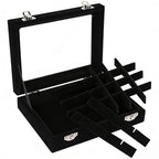Velvet Jewelry Box 24 Grid Jewelry Earrings Display Organiser Box Ring Tray Holder Earrings Storage Case for Girls Women Wife Mom (Black) - color: Black