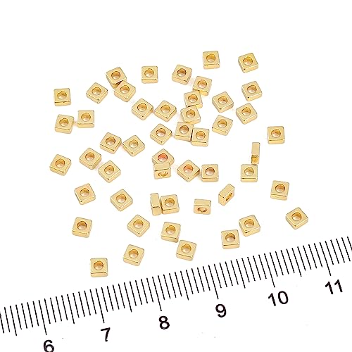 BEADIA 14K Gold Plated Square Spacer Beads 3x1.5mm 50pcs for Jewelry Making Findings Non Tarnish - color: 14K Gold, size: 3x1.5mm Square