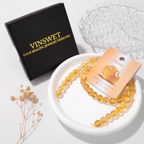 Vinswet 45pcs 8mm Citrine Natural Stone Beads Round Genuine Real Stone Beading Loose Gemstones DIY Smooth Bead for Bracelet Necklace Earrings Jewelry Making - color: Citrine, size: 8mm
