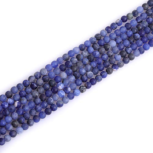 4mm Natural Stone Blue Sodalite Jasper Frosted Matte Unpolished Round Spacer Beads for Jewelry Making Strand 15 inch - color: Blue Sodalite, size: 4mm