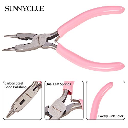 SUNNYCLUE 4.5 Inch Round Nose Pliers Wire Cutter 4-in-1 Mini Precision Pliers Wire Bending Side Cutter Tools for DIY Jewelry Making Pink - color: Pink 4.5 Inch With Cutter
