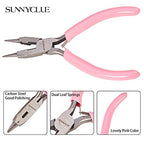SUNNYCLUE 4.5 Inch Round Nose Pliers Wire Cutter 4-in-1 Mini Precision Pliers Wire Bending Side Cutter Tools for DIY Jewelry Making Pink - color: Pink 4.5 Inch With Cutter