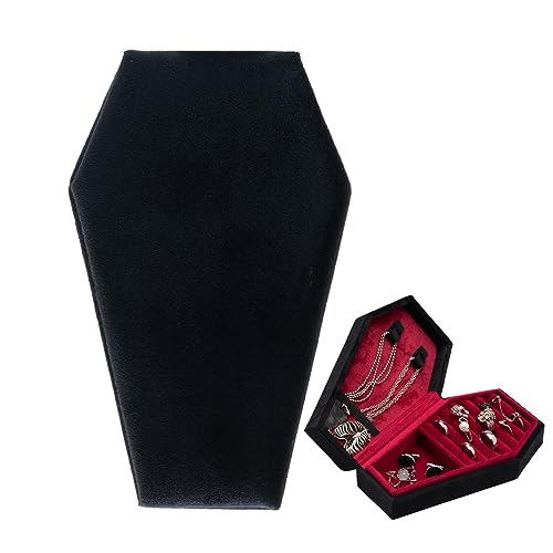 Velvet Coffin Jewelry Travel Case Holder for Gothic Wedding Ceremony Jewelry Organizer Decoration (Black and Red) - color: Black and Red