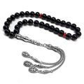 Simple Designed Natural Stone Worry Beads (8mm -33 Beads) - Prayer Beads Tesbih-Tasbih-Tasbeeh-Misbaha-Subha-Sebha-Sibha-Rosary (Black Shiny Glass -10 mm 33- Beads) - color: Black Shiny Glass -10 mm 33- Beads
