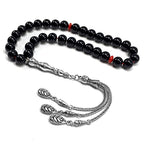 Simple Designed Natural Stone Worry Beads (8mm -33 Beads) - Prayer Beads Tesbih-Tasbih-Tasbeeh-Misbaha-Subha-Sebha-Sibha-Rosary (Black Shiny Glass -10 mm 33- Beads) - color: Black Shiny Glass -10 mm 33- Beads