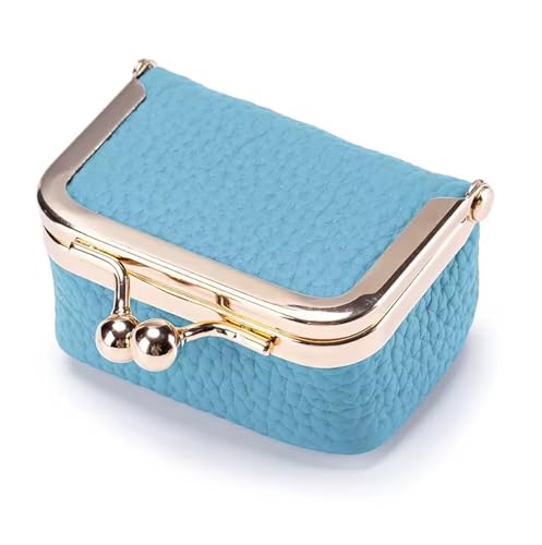 Genuine Leather Mini Jewelry Box for Women, Square Coin Purse with Kiss Lock, Jewelry Organizer Travel Case (Medium, Aqua Blue) - color: 108 Aqua Blue, size: Medium