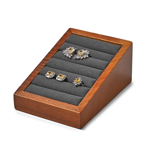 Oirlv Solid Wood Ring Tray Display Stand Slotted Jewelry Ring Showcase Display Jewelry Organizer Jewelry Holder for Trade Showcase(grey) - color: Wood grey
