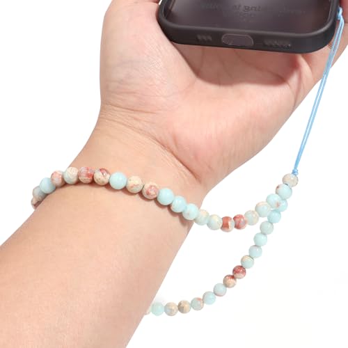 Semi-Precious Gem Stones Beaded Phone Charm Cell Phone Lanyard Wrist Strap Handmade Natural Gemstone Phone Chain string - color: Shoushan Stone