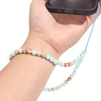 Semi-Precious Gem Stones Beaded Phone Charm Cell Phone Lanyard Wrist Strap Handmade Natural Gemstone Phone Chain string - color: Shoushan Stone