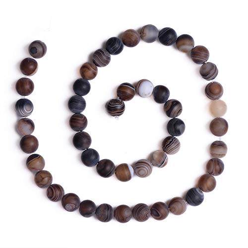 Natural Gemstone Loose Beads Smooth Round Approxi 15 inch DIY Bracelet Necklace for Jewelry Making (8mm, Matte Brown Stripe Agate) - color: Brown Stripe Agate, size: 8mm