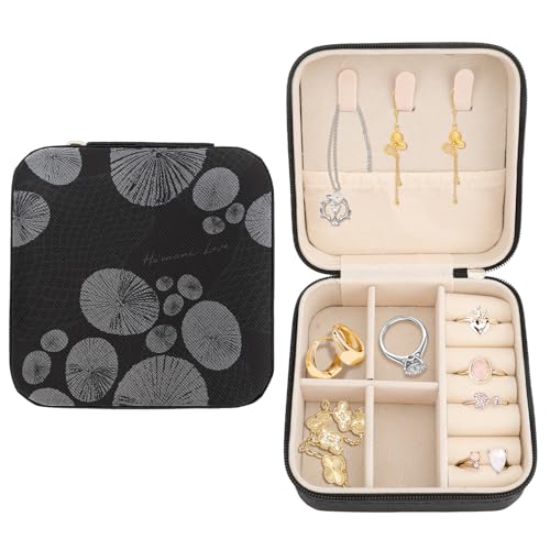 Black White Leaves Travel Jewelry Box Jewelry Organizers and Storage Small Jewellery Box Case Personalized Portable Travel Accessories Gifts for Women Girls Wife Girlfriend Birthday Christma - color: Black White Leaves