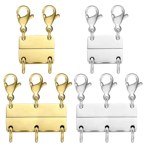 MKCYD Multi Necklace Layering Clasp Strong Magnetic Clasps, Gold and Silver Necklace Separator for Layering, Multiple Jewelry Closures for Layered Look - color: 4Pcs | Gold + Silver