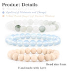 2/3-Pieces 4mm 6mm 8mm Natural Crystal Gemstone – Handmade Reiki Energy Healing Stretch Bracelets Jewelry for Yoga, Meditation, Unisex - color: 3 Pieces (Opalite&TianshanJade&WhiteFossilJasper), size: 8mm