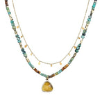 Plumiss Boho Handmade Natural Jasper Stone Beaded Crystal Mixed Strand Short Necklace for Women Girl - color: Tiger Eye Charm