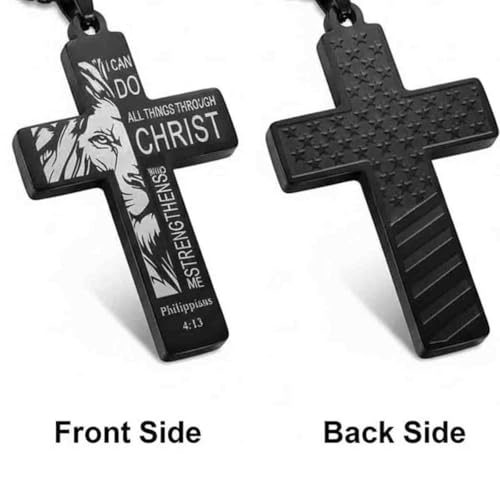 Stainless Steel Cross Necklace for Men American Flag Pendant Chain Christian Catholic Religious Gifts for Him/Son/Father/Teen/Husband Inspirational jesus Bible Verse Jewelry - style: Philippians 4:13