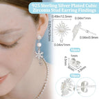 Beebeecraft 1 Box 10Pcs Sun Post Earring Sterling Silver Cubic Zirconia Stud Earring Findings with Horizontal Loops and Butterfly Earring Backs for DIY Earring Jewelry Making - color: Silver Sun Earring