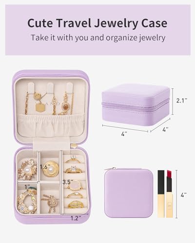 VLANDO Small Travel Jewelry Box Organizer - Girls Women Gift Rings Earrings Necklaces Jewelry Storage Display Case Purple - color: F.Purple