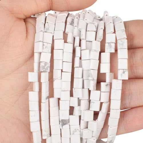 Natural White Turquoise Stone Beads, Each Approximately 5x5x2mm Square 2-Hole Spacer Bead, are Used to Make Bracelets, Earrings, Necklaces, with Each String Measuring 15-16 Inches - color: White Turquoise