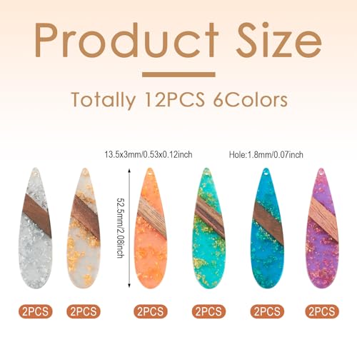 Beadthoven Transparent Teardrop Big Pendants for Jewelry Making, 12Pcs/6 Pairs Resin Wood Charms Glittery Crystal Pendants for Women Wood Earrings Necklace Bookmarks Making DIY Crafts Supplies - color: Colorful Drop Glittery