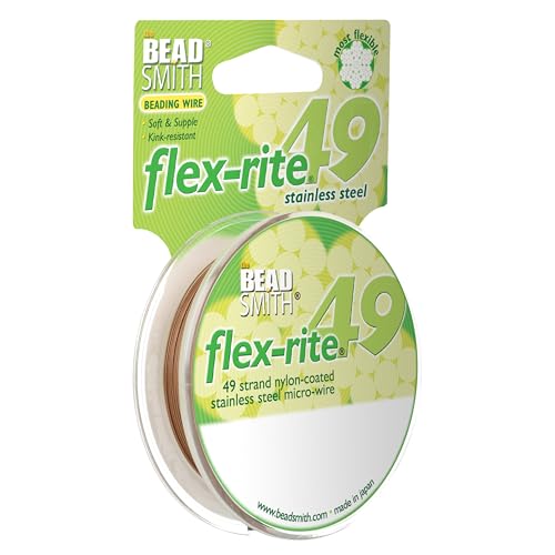 The Beadsmith Flex-Rite Beading Wire - 49-Strand Nylon-Coated Stainless-Steel Wire, 0.014" (0.35 mm) Dia, Copper, 30 ft Spool, Durable Necklace & Bracelet String, for Jewelry Making Supplies - color: Copper, size: .014” Dia - 30 ft