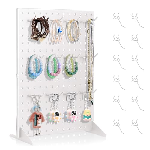 Acfunique Peg Board Display Stand for Vendors with 12 Hooks Metal Tabletop Pegboard Display Stand for Craft Shows 17" X 13" Retail Display Racks Peg Board Organizer Holder White - size: White 1 Display+12 Hook