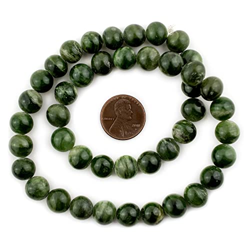 The Bead Chest Round Green Nephrite Jade Beads (10mm) - size: 10mm