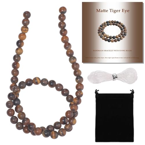 Stone Beads, 60pcs Matte Classic Tiger Eye, 6mm Round Loose Beads for Jewelry Making, Bracelets, with Bag, String & Card - color: Matte Classic Tiger Eye, size: 6mm