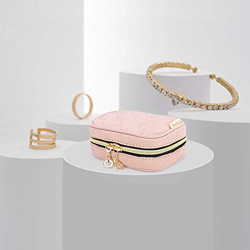 Teamoy Mini Jewelry Travel Case, Storage Organizer Bag for Earrings, Necklace, Rings, Misty Rose - color: Misty Rose