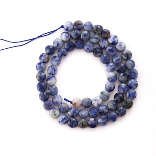 6mm Faceted Natural Blue White Sodalite Stone Beads Coin Disc Gemstone Spacer Beads for Jewelry Making DIY Bracelet Necklace - color: Blue White Sodalite
