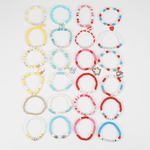 Twinfree Bohemia Beaded Bracelet for Women, Polymer Clay Stretch Bracelets - color: color 24