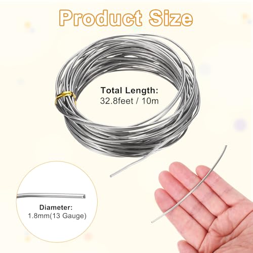 M METERXITY 13 Gauge Stainless Steel Craft Wire, 1.8mm 32.8 ft Bendable Floral Snare Wire for Jewelry Making/Sculpting/Armature Crafting/Floral Bonsai/DIY Crafts - size: 13 Gauge x 32.8 ft