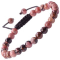 MASSIVE BEADS Natural Healing Power Gemstone Crystal Beads Unisex Adjustable Macrame Bracelets - color: Pink Black Rhondonite, size: 6mm