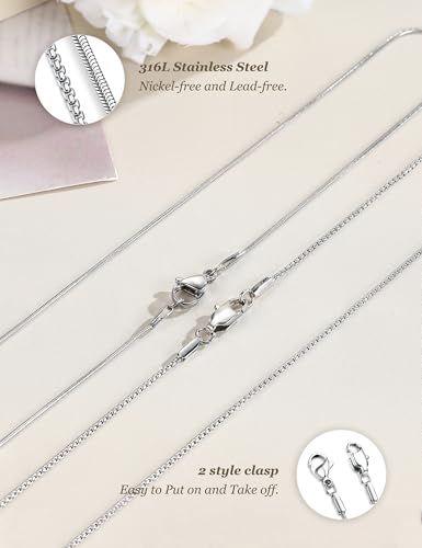 LOLIAS 2Pcs Stainless Steel Chain Necklace for Women - 1mm Thin & Strong Silver Chain Necklace - Hypoallergenic Snake Box Necklace, 16 18 20 22 24 28 30 Inch