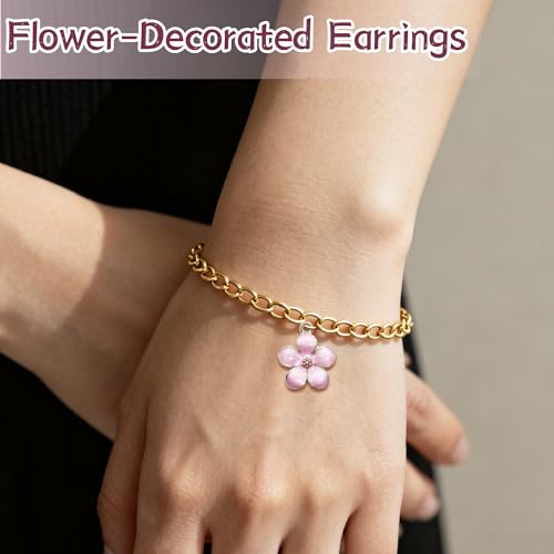 50pcs Gold Plated Enamel Cherry Blossoms Bracelet Charms - Perfect for Jewelry Making and Earring Designs