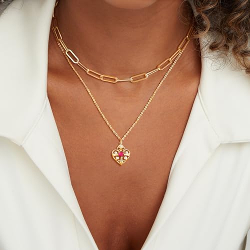 Dremmy Studios Dainty Gold Choker Necklace for Women 14K Gold Plated Coin Disc Figaro Layered Beaded Flat Mariner Sideways Cross Wishbone Link Clavicle Necklaces - style: 5.0mm Paperclip Chain