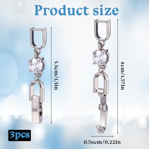 3 Pcs Bracelet Extender Silver Necklace Extenders for Women Crystal Rhinestone Foldover Extension Jewelry Clasps for Bracelet Necklace Jewelry Making (White Gold)