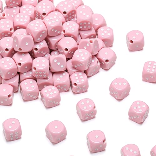Ferreve 90 Piece Acrylic Dice Beads 10mm Dice Beads Bulk, Casino Games Birthday Party Supplies, Jewelry Making, Bracelet Necklaces Lanyard DIY Handicrafts (Pink) - color: Pink