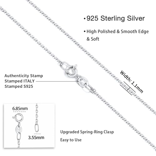 Jewlpire 925 Sterling Silver Chain Necklace Chain for Women 1.1mm Cable Chains Necklace Upgraded Spring-Ring Clasp - Thin & Sturdy Women's Chains Necklaces 14 16 18 20 22 24 Inch - color: 925 Sterling Silver, size: 22 Inch