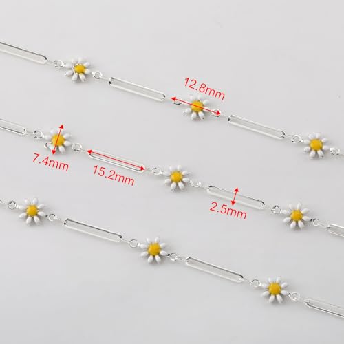 YOUBEIYEE 16.4 Feet Silver Plated Brass Chain for Jewelry Making Silver Paperclip Chain Enamel Daisy Flower Chains Bulk with Jump Rings Lobster Clasps - color: Daisy