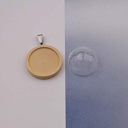 10 Wooden Base Glass Dome Pendants with Hollow Glass Cabochons Charms (25mm Dome, Wood Color) - size: 25mm Dome Wood Color