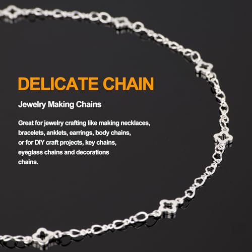 KYUNHOO 16.4 FT/5M Hollow Clover Chains for Crafts Silver Jewelry Making Chain Roll on Bulk with Clasps for Women DIY Supply Jewelry Findings - color: Clover Silver