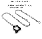 18K Gold Plated Buckle Necklace with Heavy Screw Anchor Shackle Wheat Chain Two Tone Carabiner 17.7 Inch Stainless Steel Foxtail Chain - color: Silver necklace with black clasp