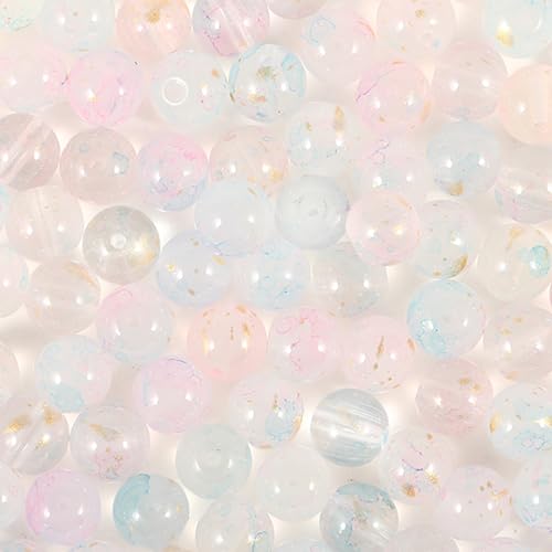 120Pcs Glass Round Beads 10mm Transparent Ink Wash Dye Sprinkled Gold Scattered Beads Handmade DIY Bead Material Bracelet Accessories - color: Transparent