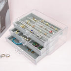 Weiai Acrylic Jewelry Box 3 Drawers, Velvet Jewellery Organizer, Earring Rings Necklaces Bracelets Display Case Gift for Women, Girls - color: Gray